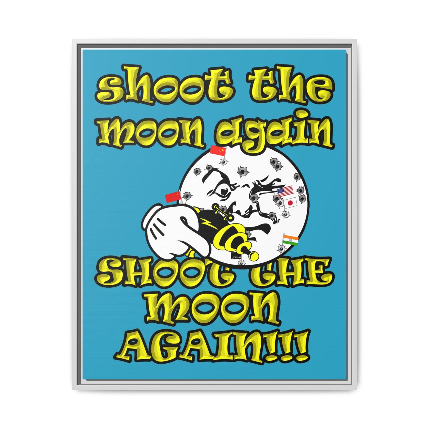 shoot the moon again - framed canvas art (turquoise)