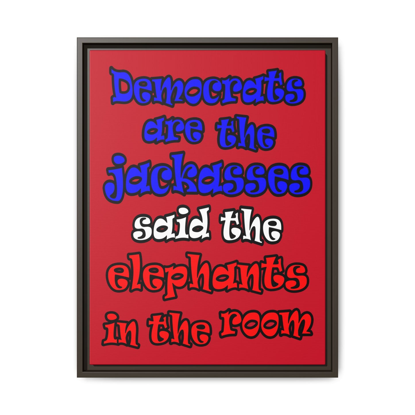 donkeys and elephants - framed canvas art (dark red)