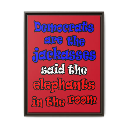 donkeys and elephants - framed canvas art (dark red)