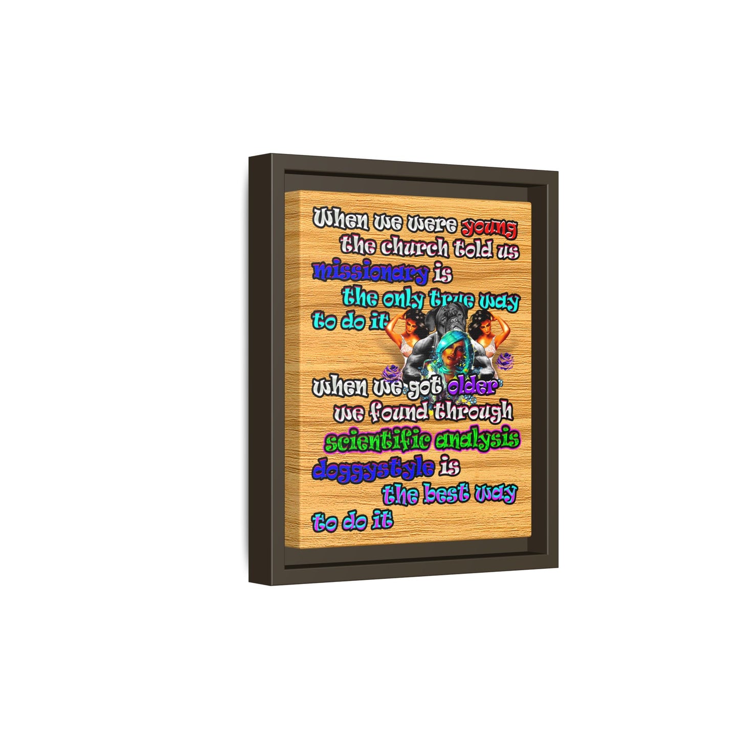 doggystyle - framed canvas art (butterscotch wood finish)