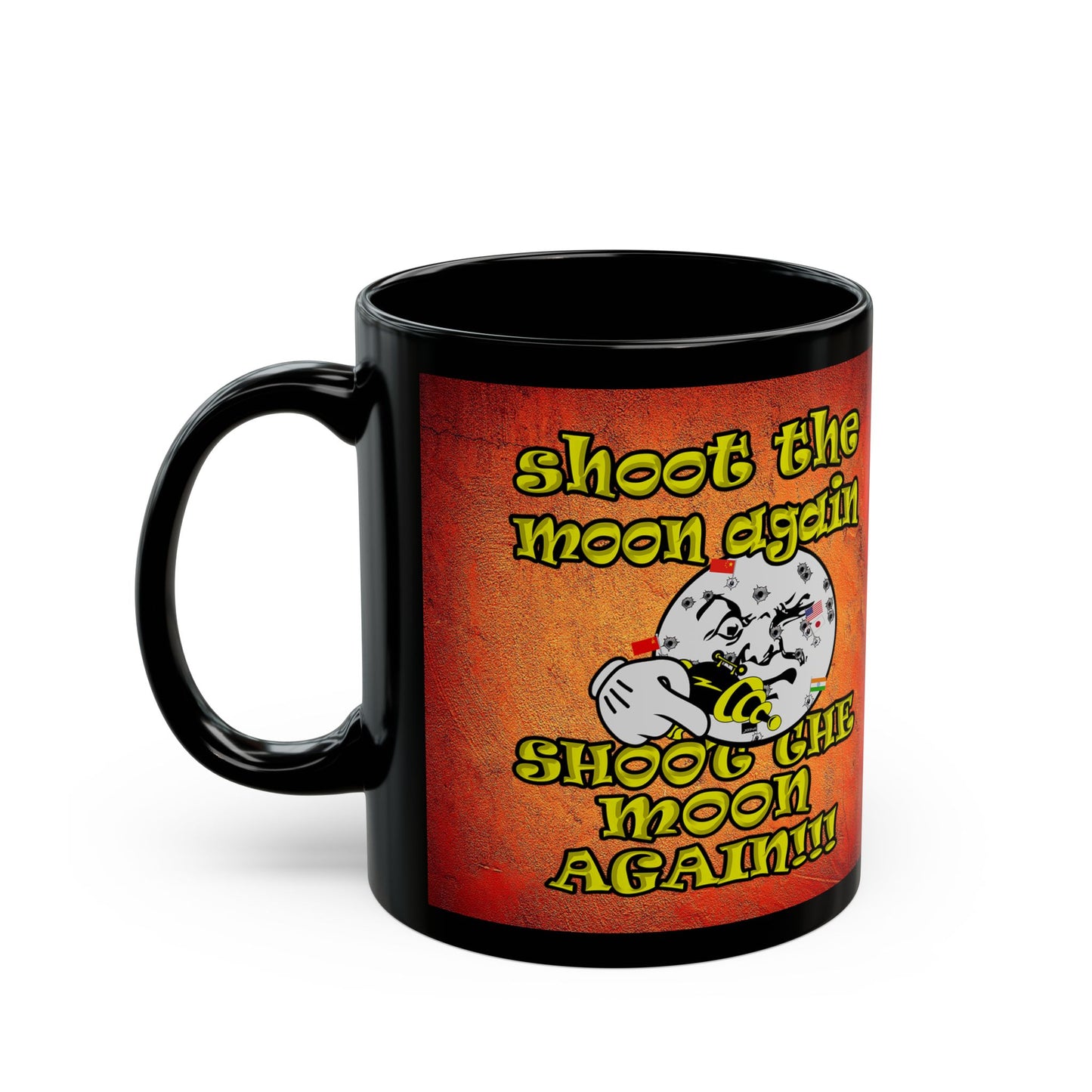 shoot the moon again - Black Mug (burnt orange)