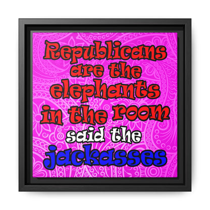 donkeys and elephants - framed canvas art (pink swirl)