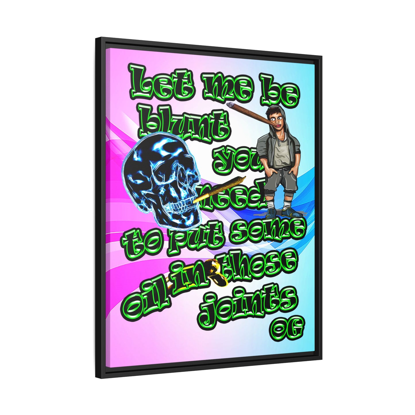 og - framed canvas art (light blue-pink wave)