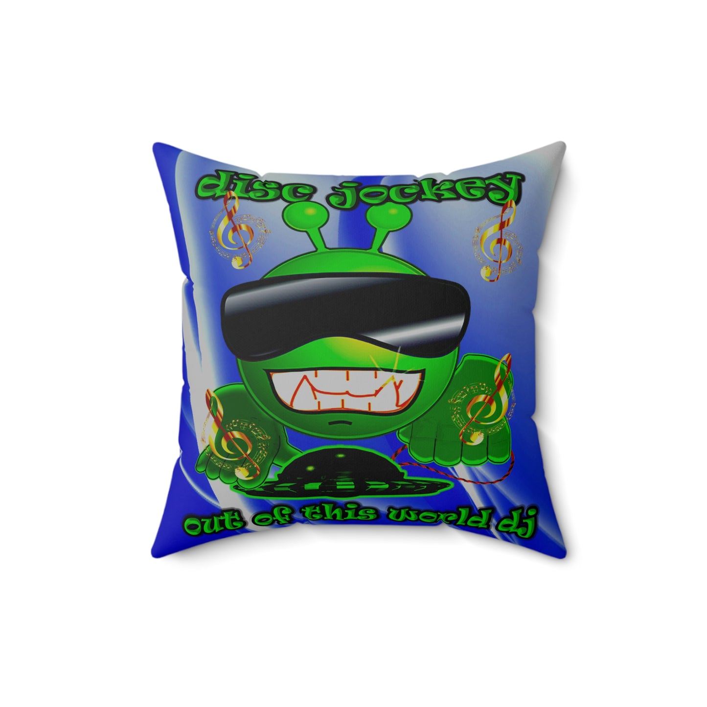 disc jockey - Spun Polyester Square Pillow - (blue-white wave)
