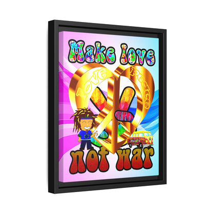 love peace - framed canvas art (light blue-pink wave)