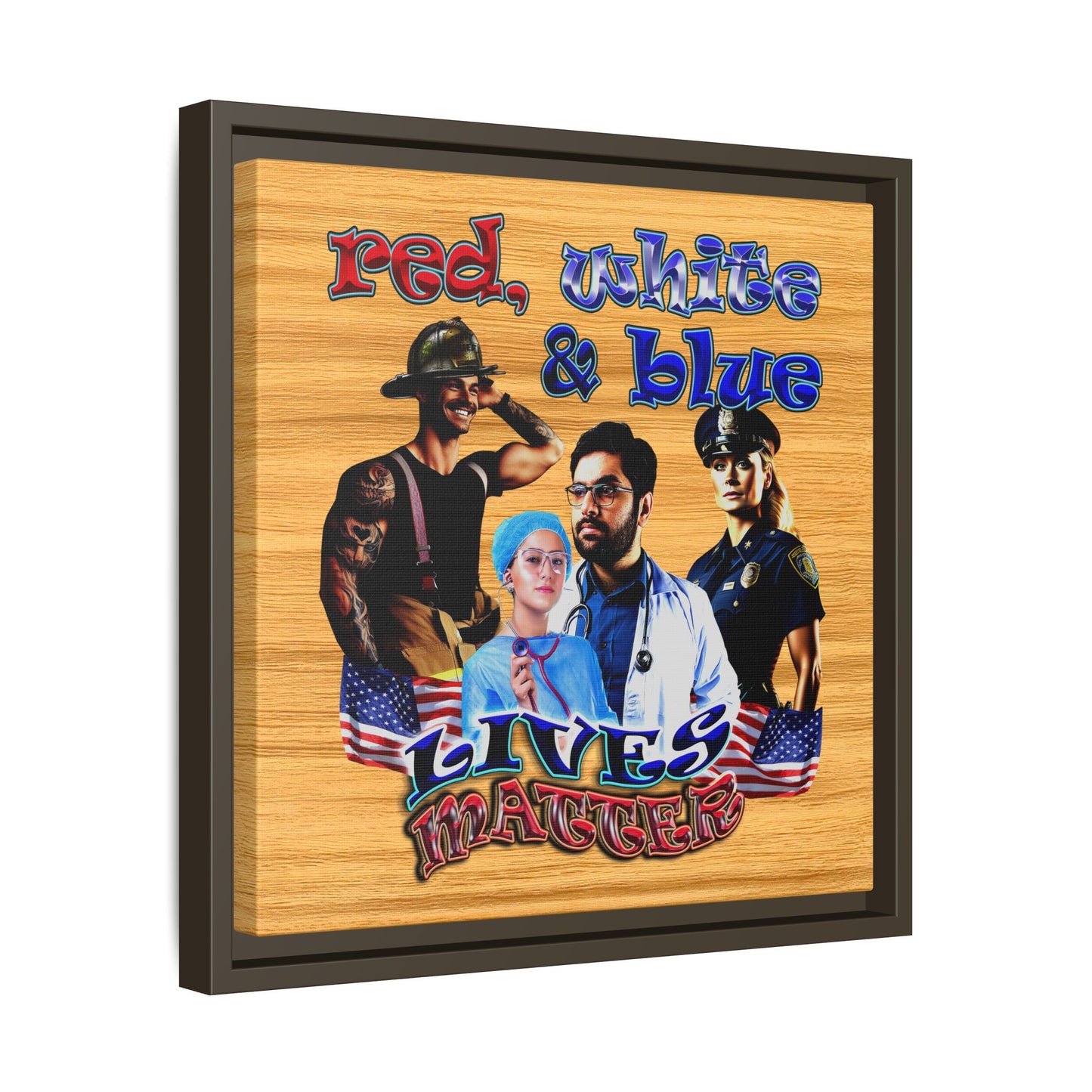 rw&b lives matter - framed canvas art (butterscotch wood finish)