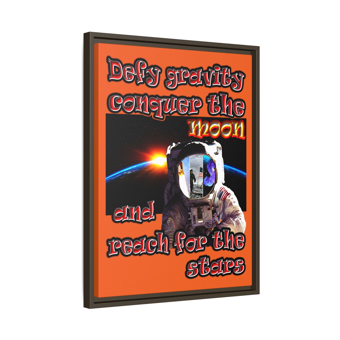 defy conquer reach - framed canvas art (orange)