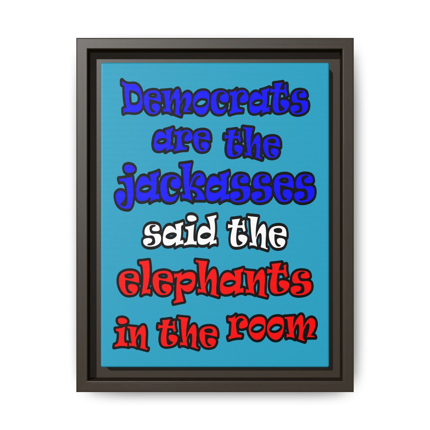 donkeys and elephants - framed canvas art (turquoise)