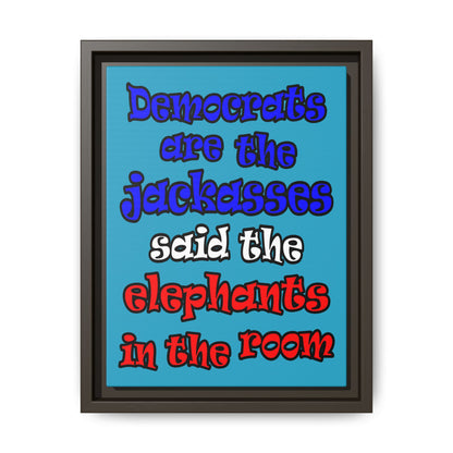donkeys and elephants - framed canvas art (turquoise)