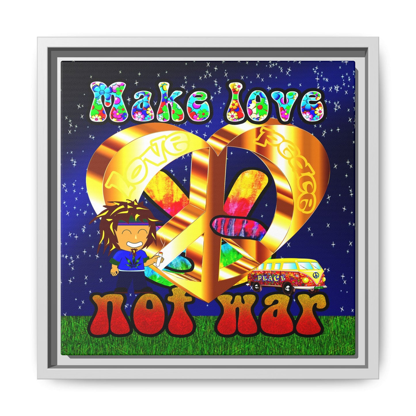 love peace - framed canvas art ('snoops' background)