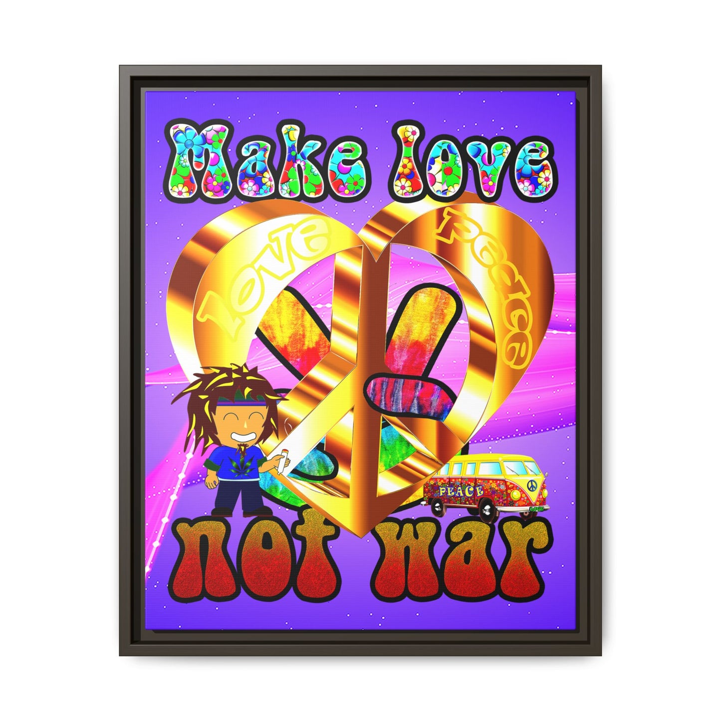 love peace - framed canvas art (purple-pink wave)