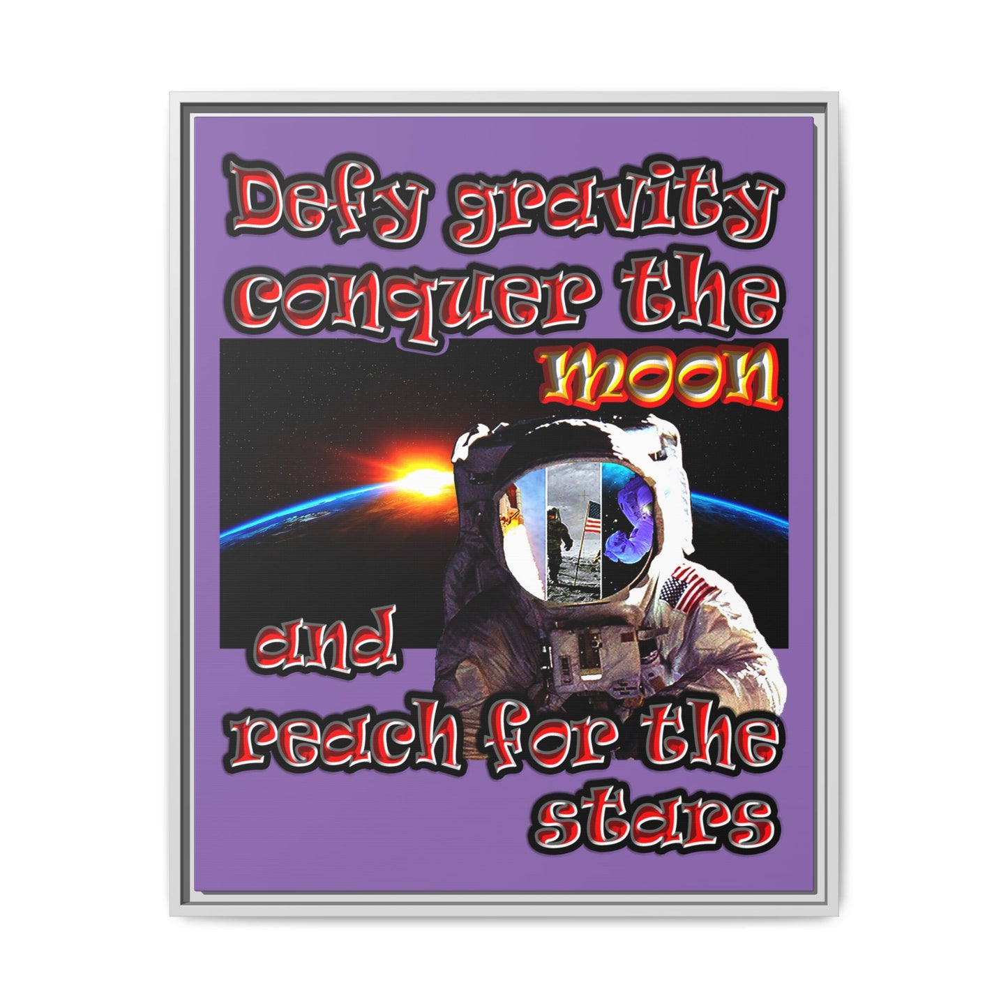 defy conquer reach - framed canvas art (light purple)