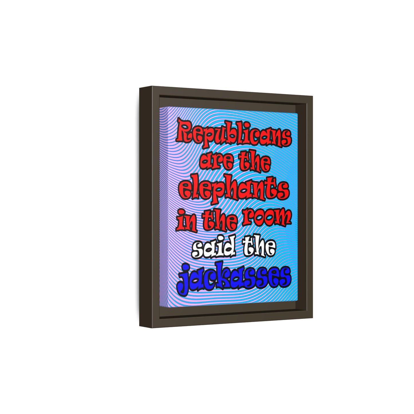 donkeys and elephants - framed canvas art (light blue-purple wave)
