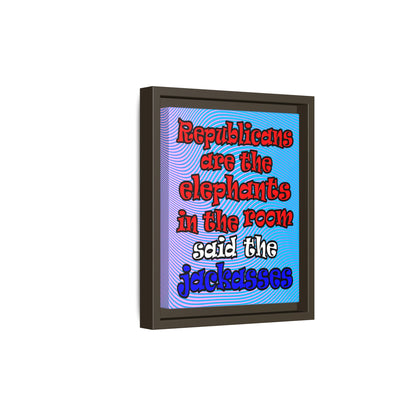 donkeys and elephants - framed canvas art (light blue-purple wave)