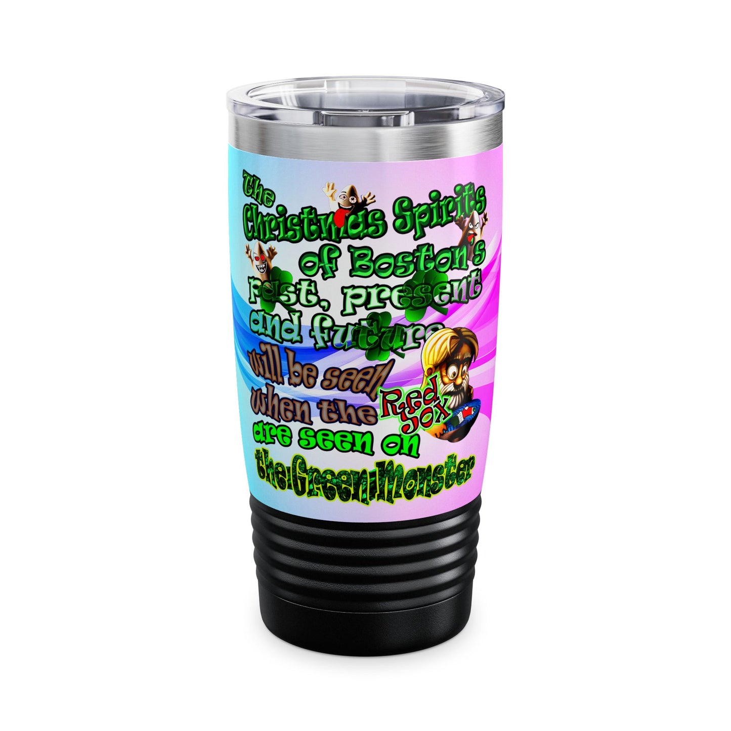 christmas spirits of boston - Ringneck Tumbler, 20oz (light blue-pink wave)