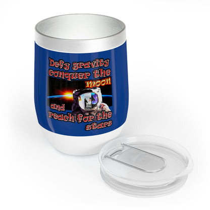 defy conquer reach - Chill Wine Tumbler (dark blue)