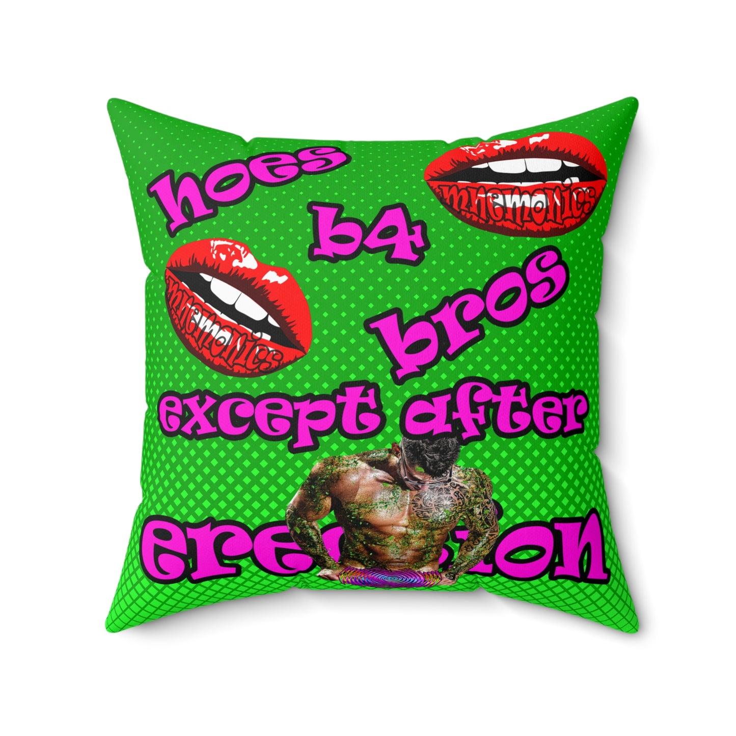 hoes b4 bros - Spun Polyester Square Pillow - (logo green)