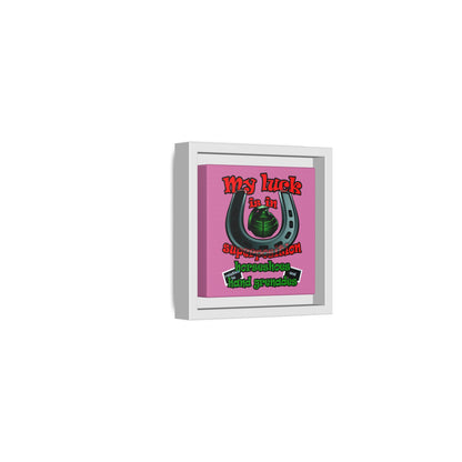 my luck - framed canvas art (light pink)