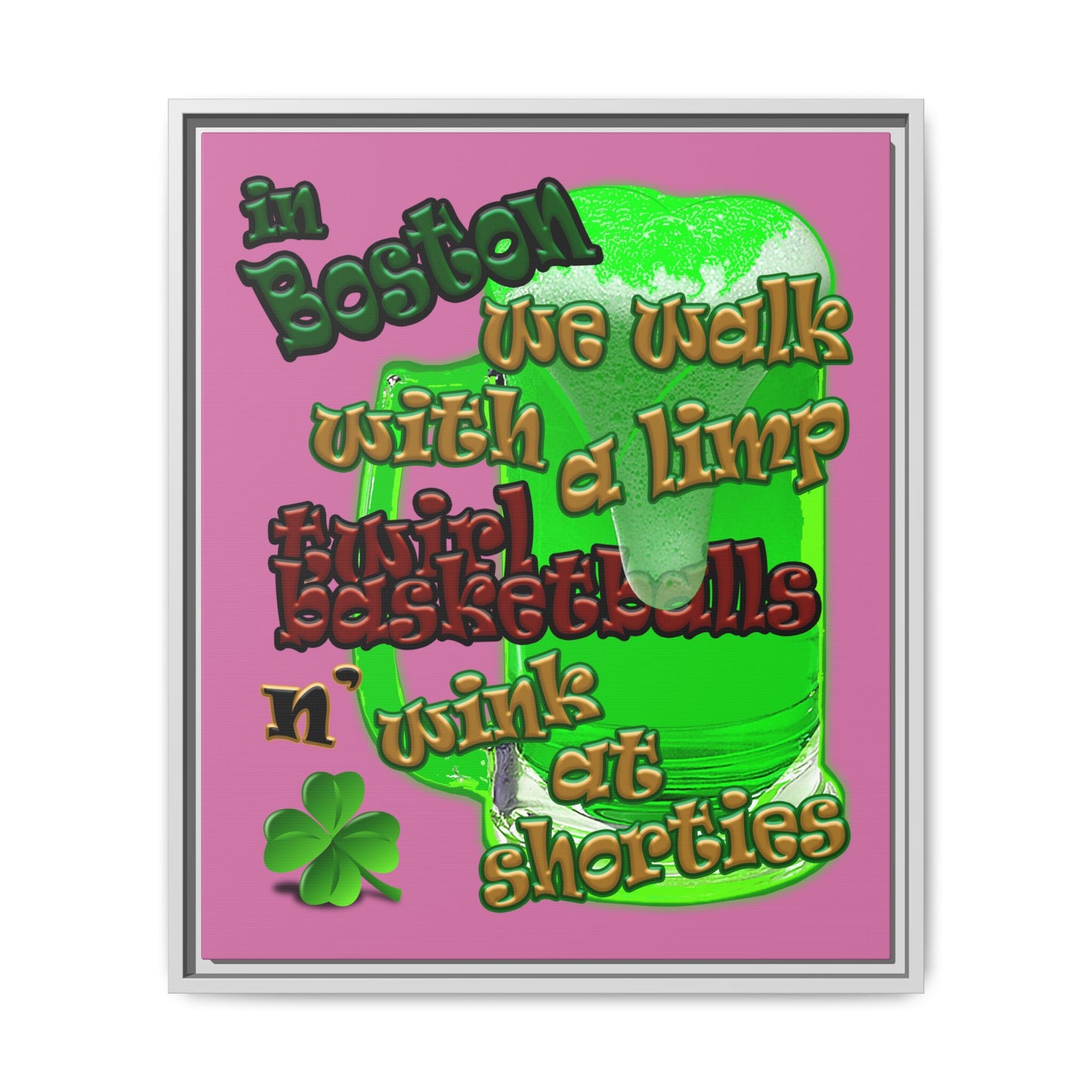 celtics logo - framed canvas art (light pink)
