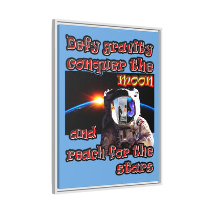 defy conquer reach - framed canvas art (light blue)