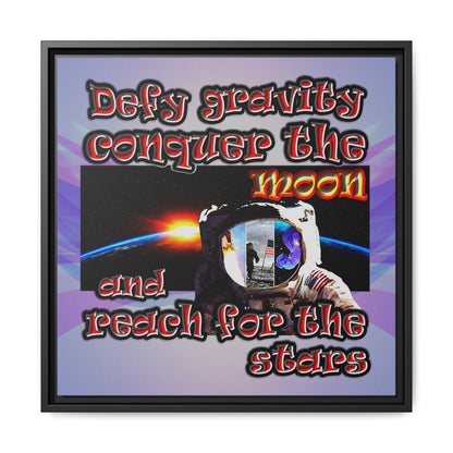 defy conquer reach - framed canvas art (light blue-pink wave)