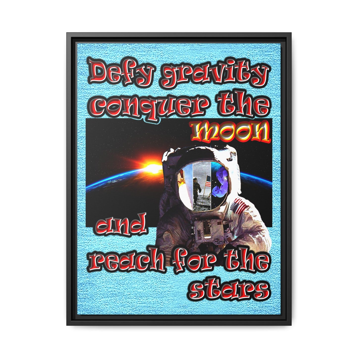 defy conquer reach - framed canvas art (faded blue)