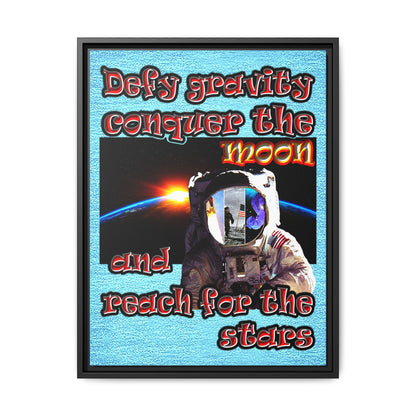defy conquer reach - framed canvas art (faded blue)