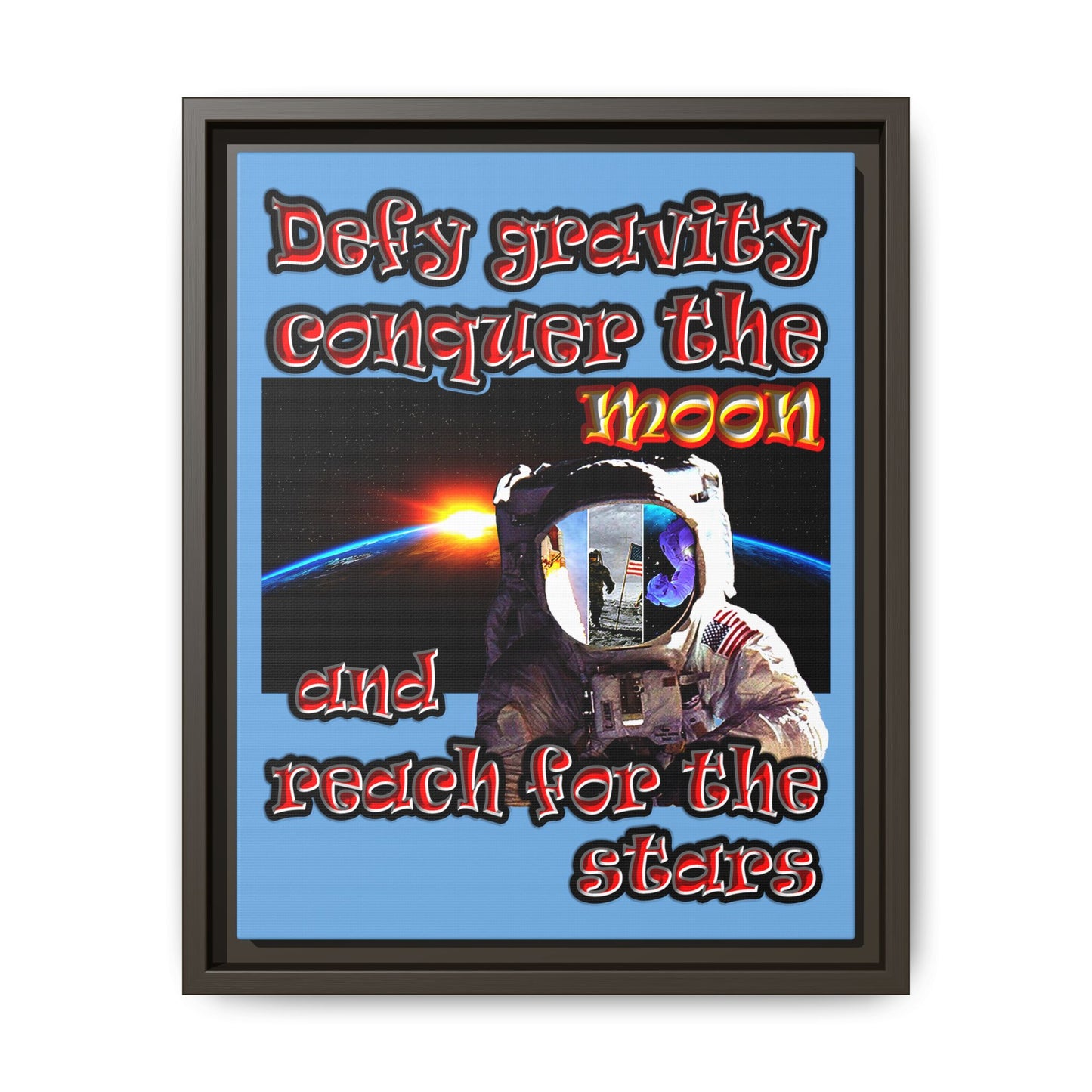 defy conquer reach - framed canvas art (light blue)