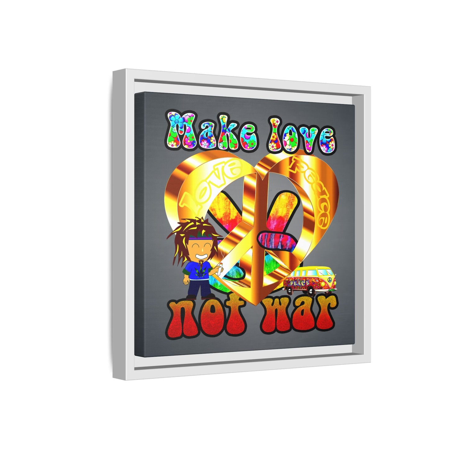 love peace - framed canvas art (grey-light grey)