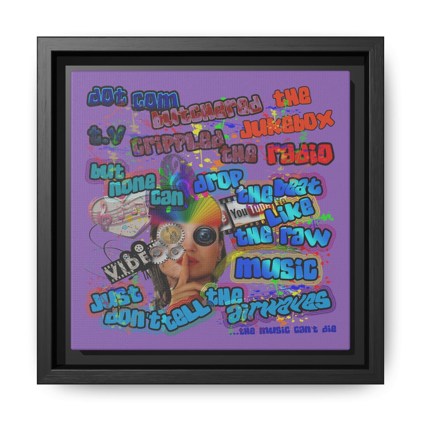 drop the beat - framed canvas art (light purple)