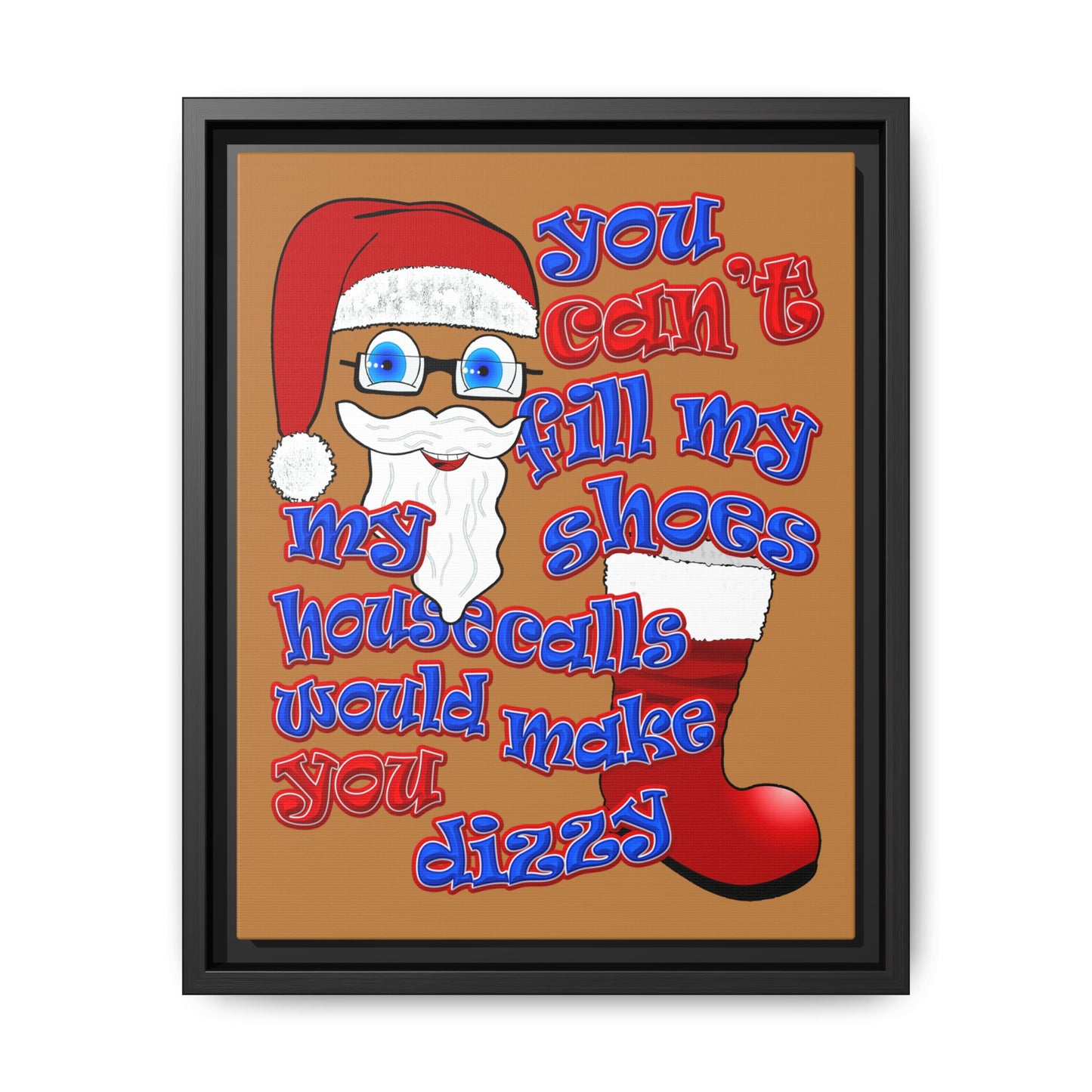 santa's shoes - framed canvas art (light brown)