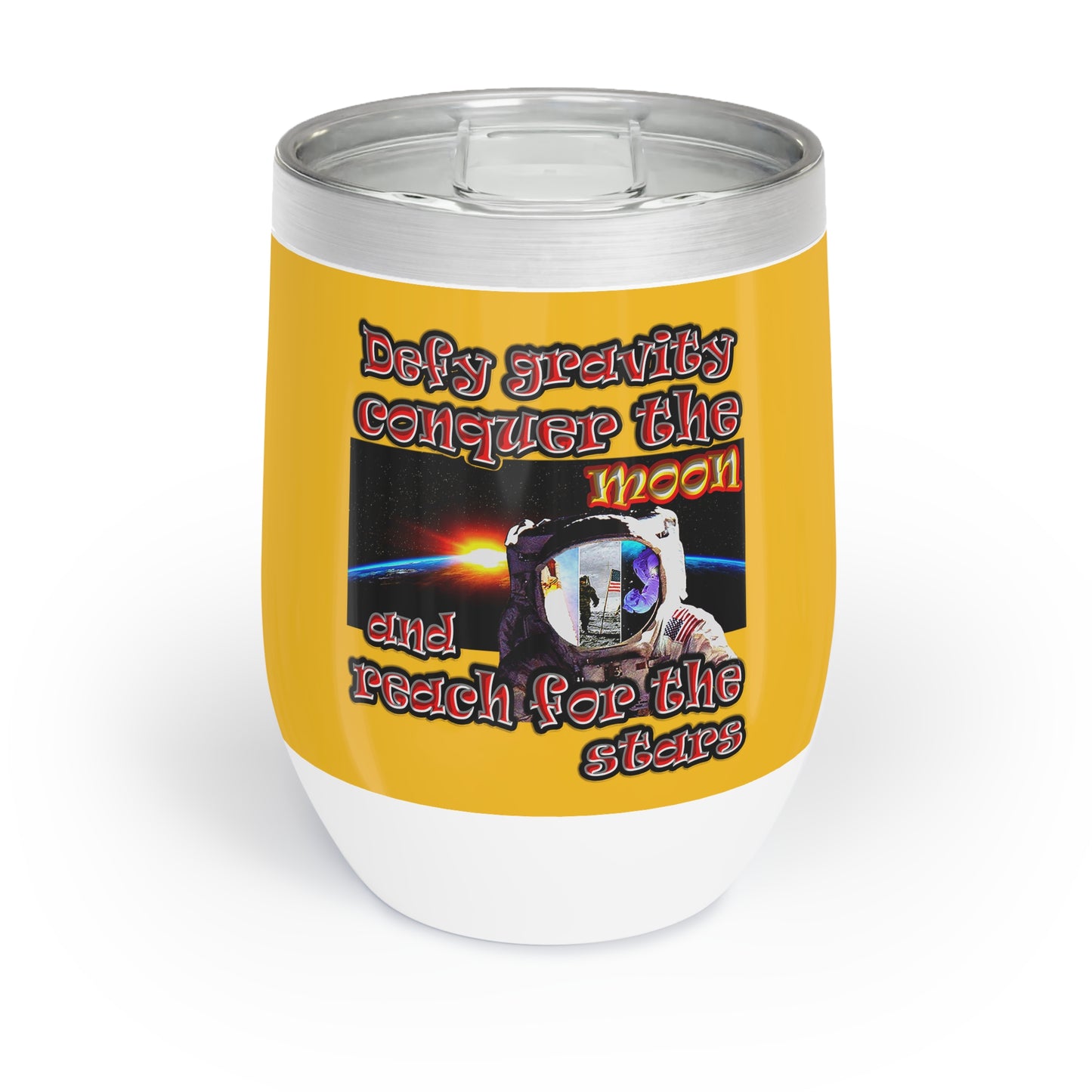 defy conquer reach - Chill Wine Tumbler (yellow)