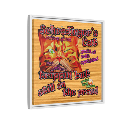 schrodinger's cat - framed canvas art (butterscotch wood finish)