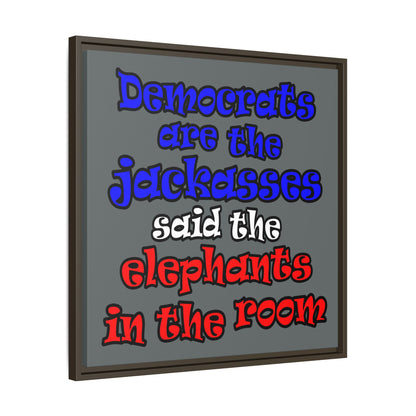donkeys and elephants - framed canvas art (dark grey)