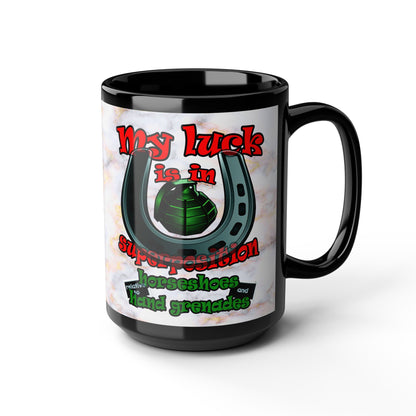 my luck - Black Mug (white marble)