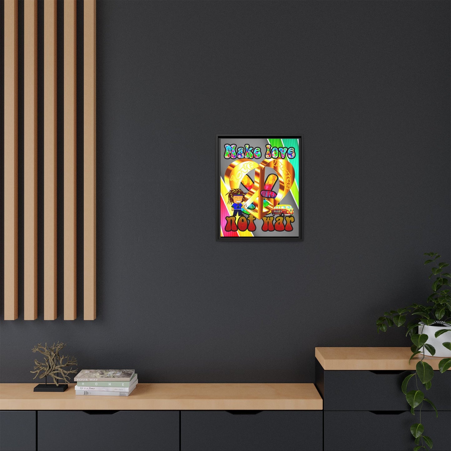 love peace - framed canvas art (rainbow split)