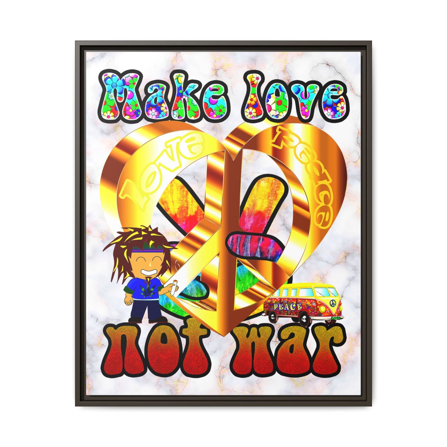 love peace - framed canvas art (white marble)