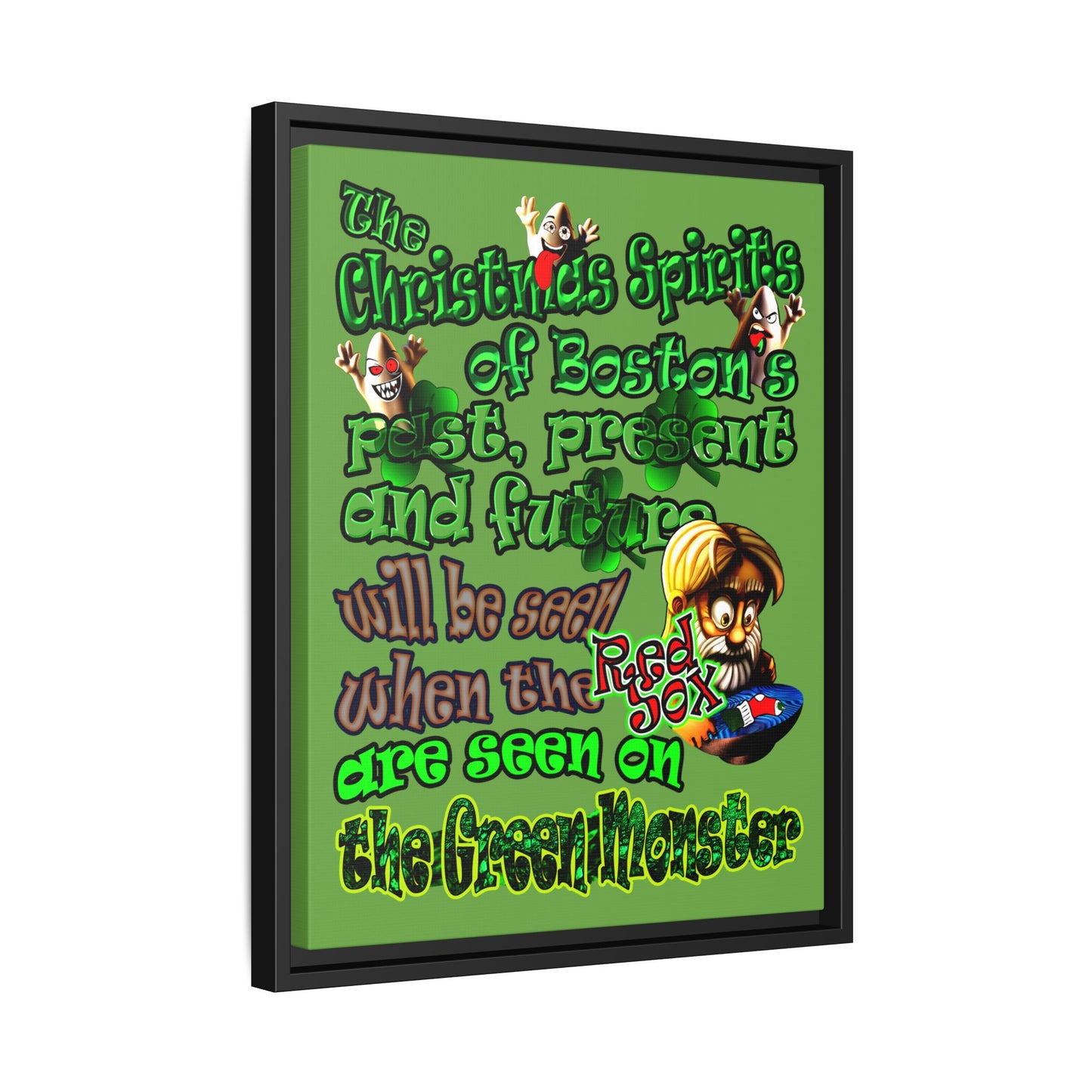christmas spirits of boston - framed canvas art (green)