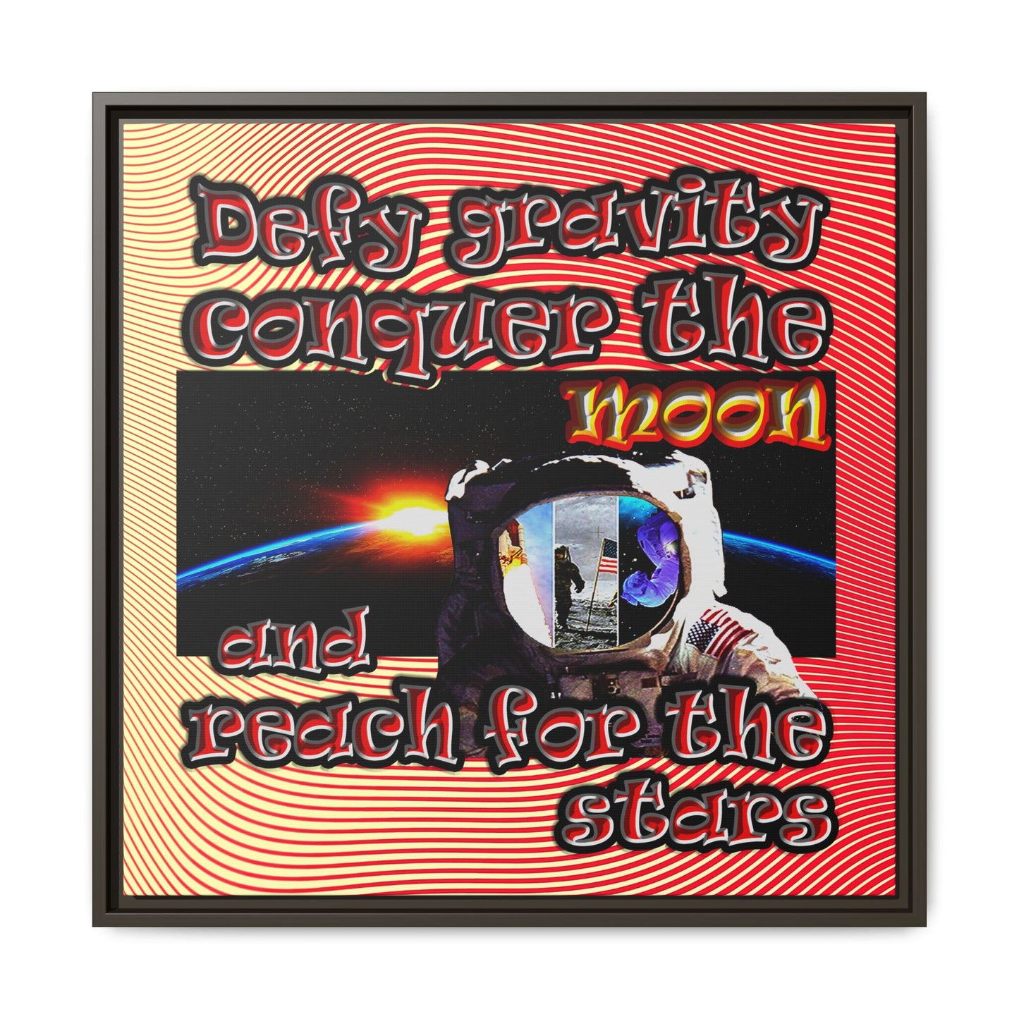 defy conquer reach - framed canvas art (yellow-orange wave)