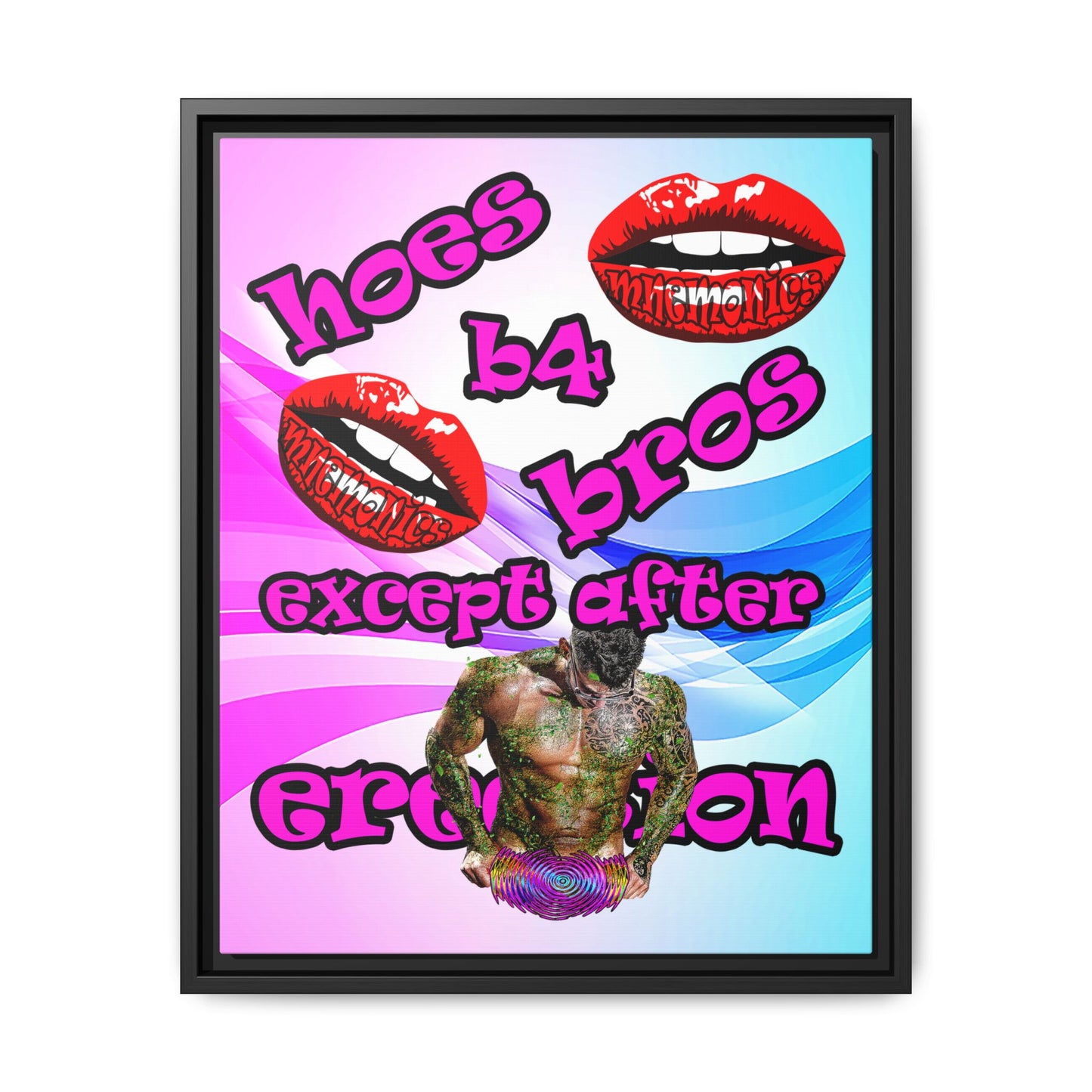hoes b4 bros - framed canvas art (light blue-pink wave)