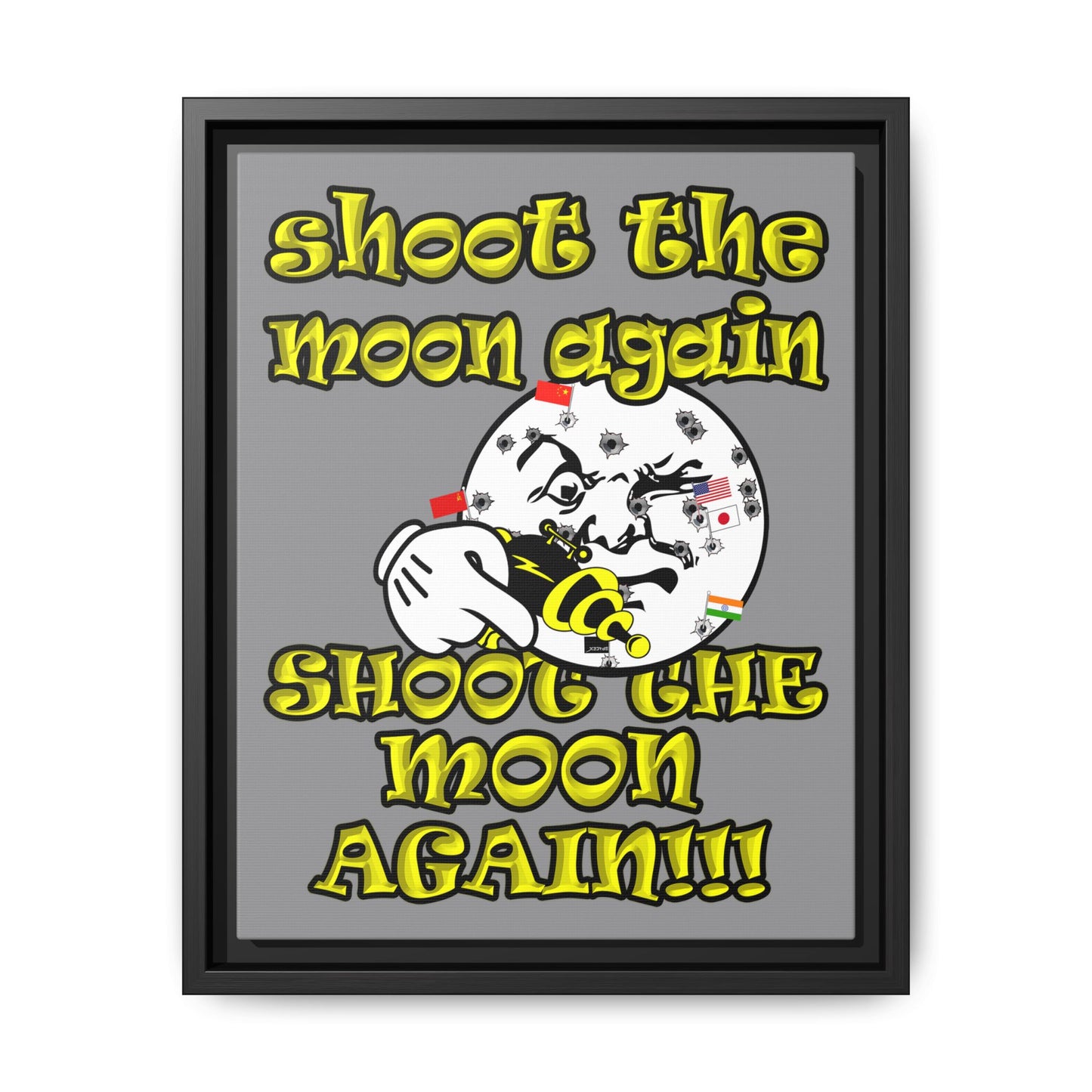 shoot the moon again - framed canvas art (grey)