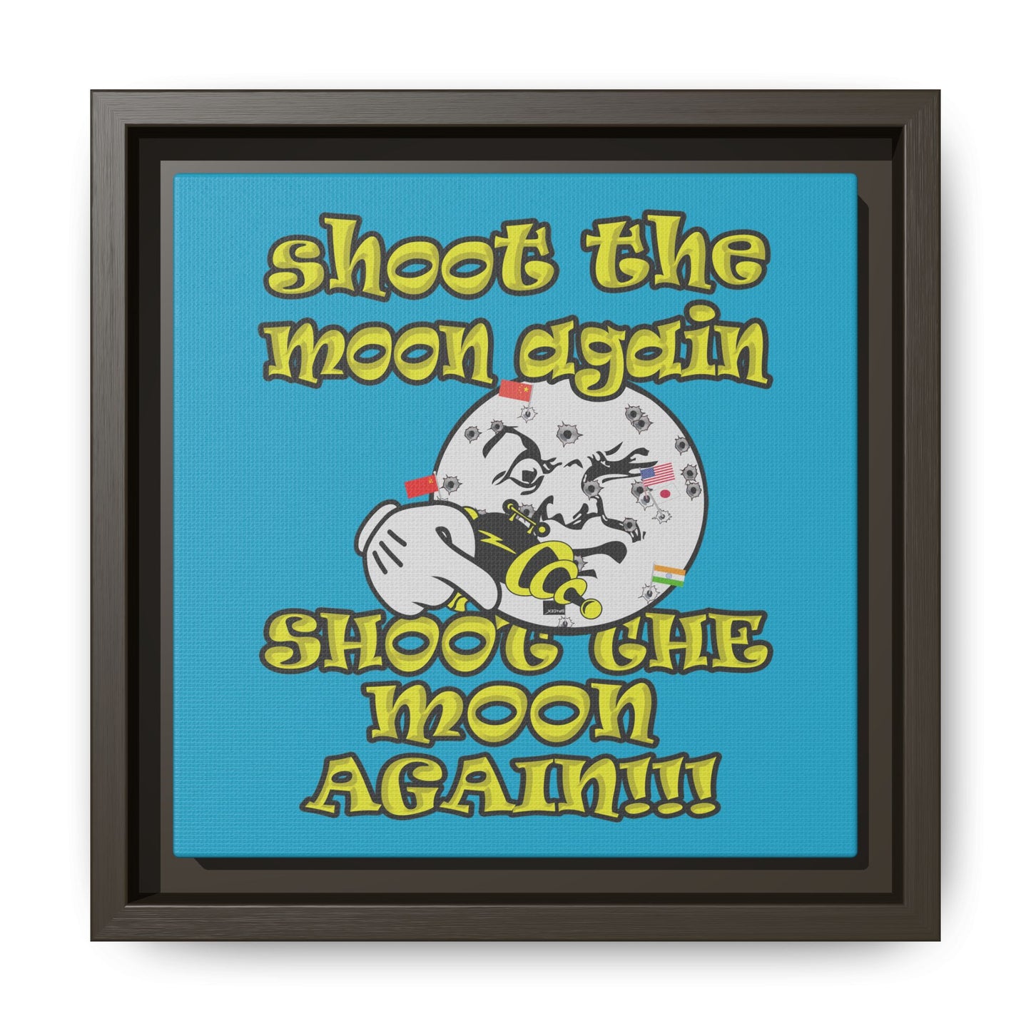 shoot the moon again - framed canvas art (turquoise)