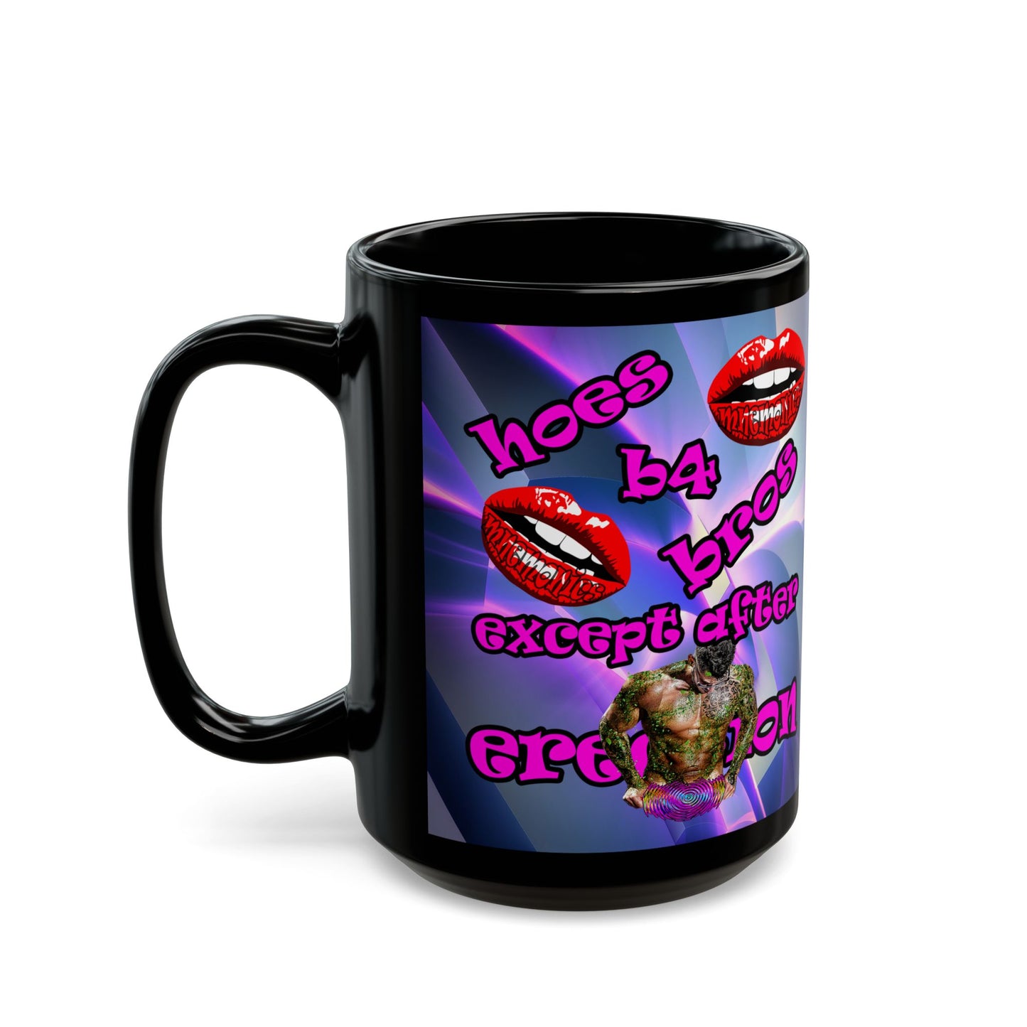 hoes b4 bros - Black Mug (grey-pink wave)