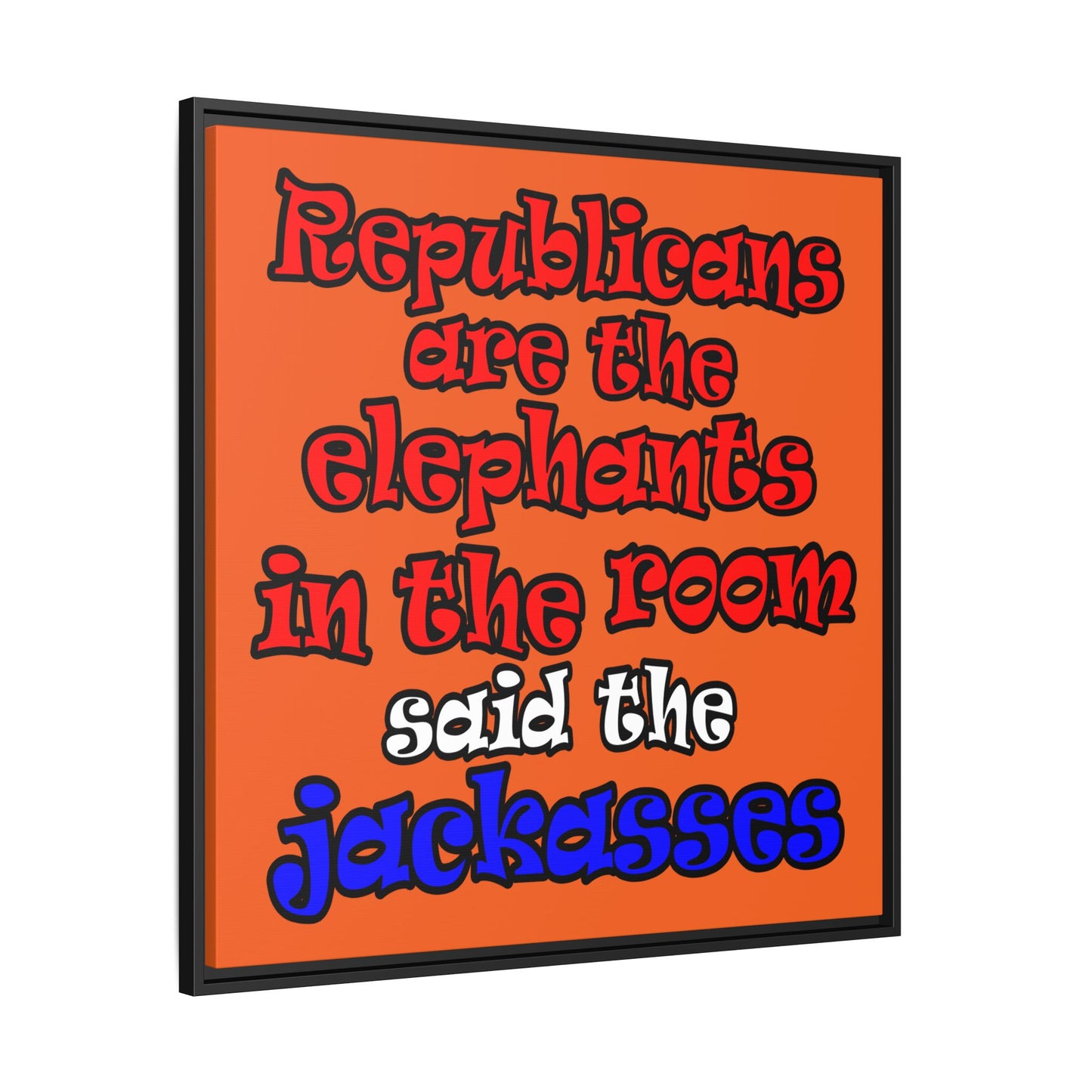 donkeys and elephants - framed canvas art (orange)