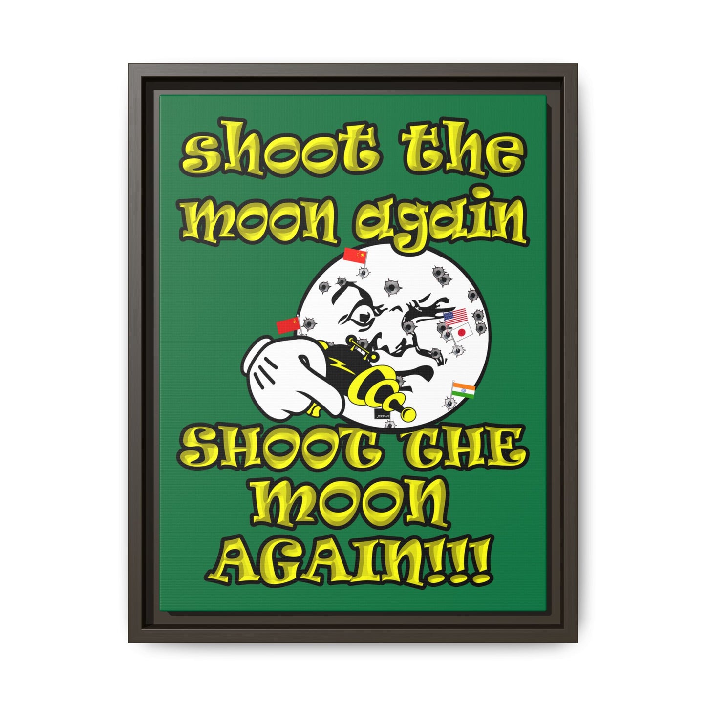 shoot the moon again - framed canvas art (dark green)