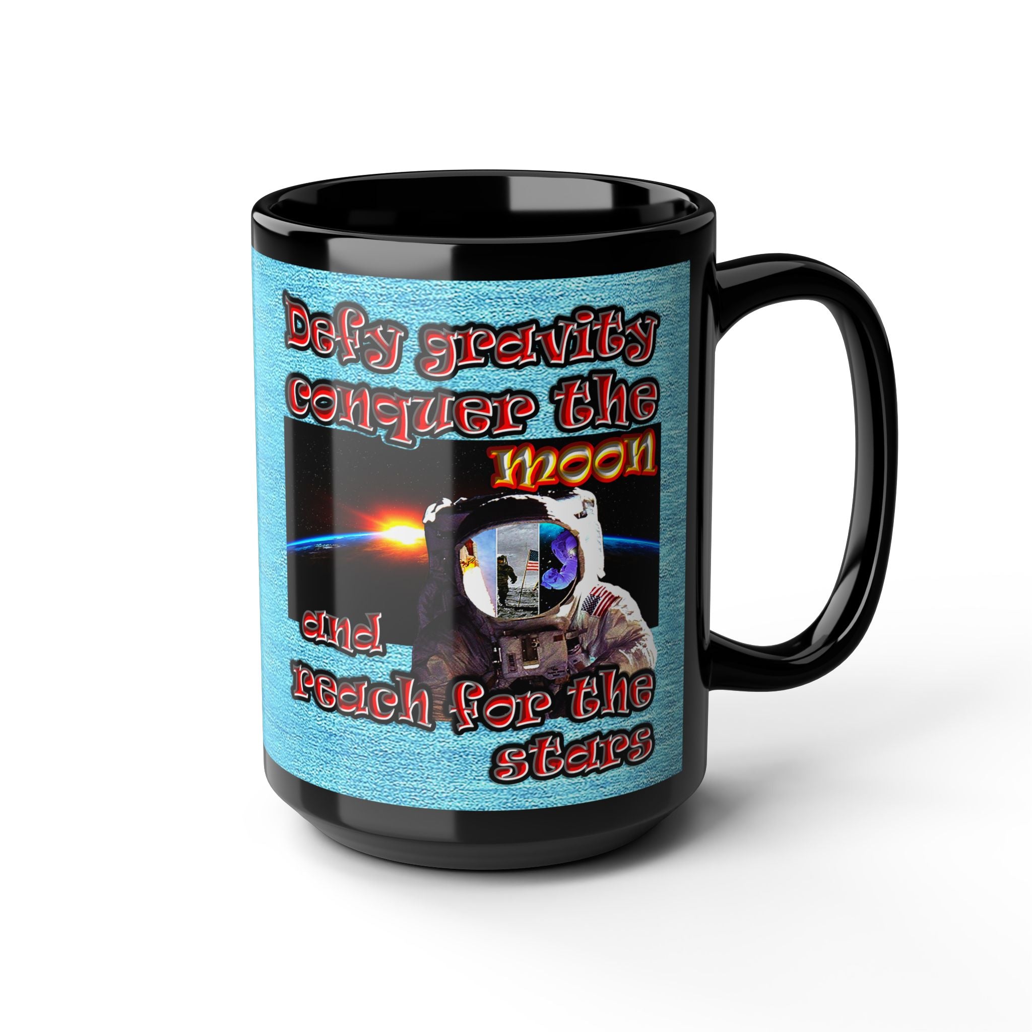 defy conquer reach - Black Mug (faded blue)