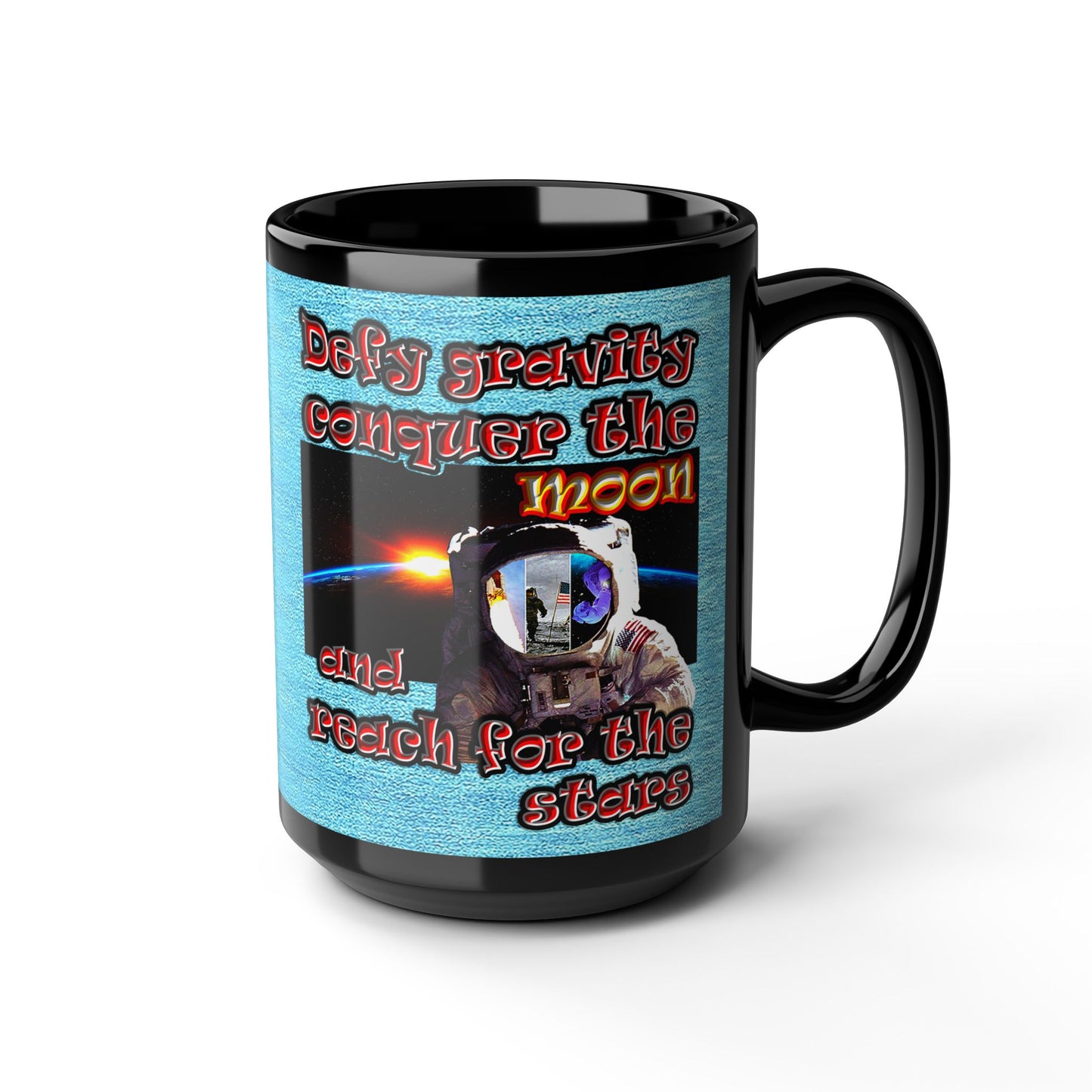 defy conquer reach - Black Mug (faded blue)