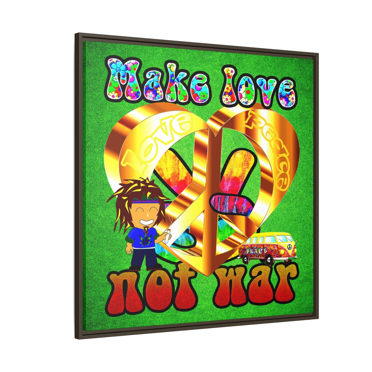 love peace - framed canvas art (green turf)