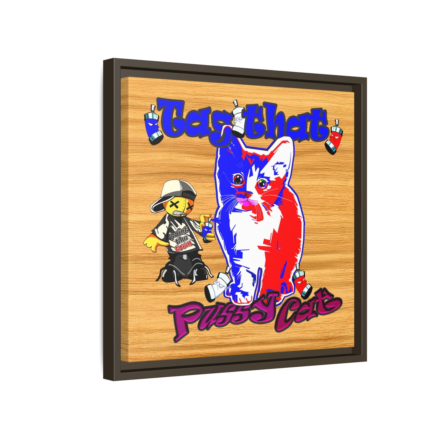 tag that - framed canvas art (butterscotch wood finish)