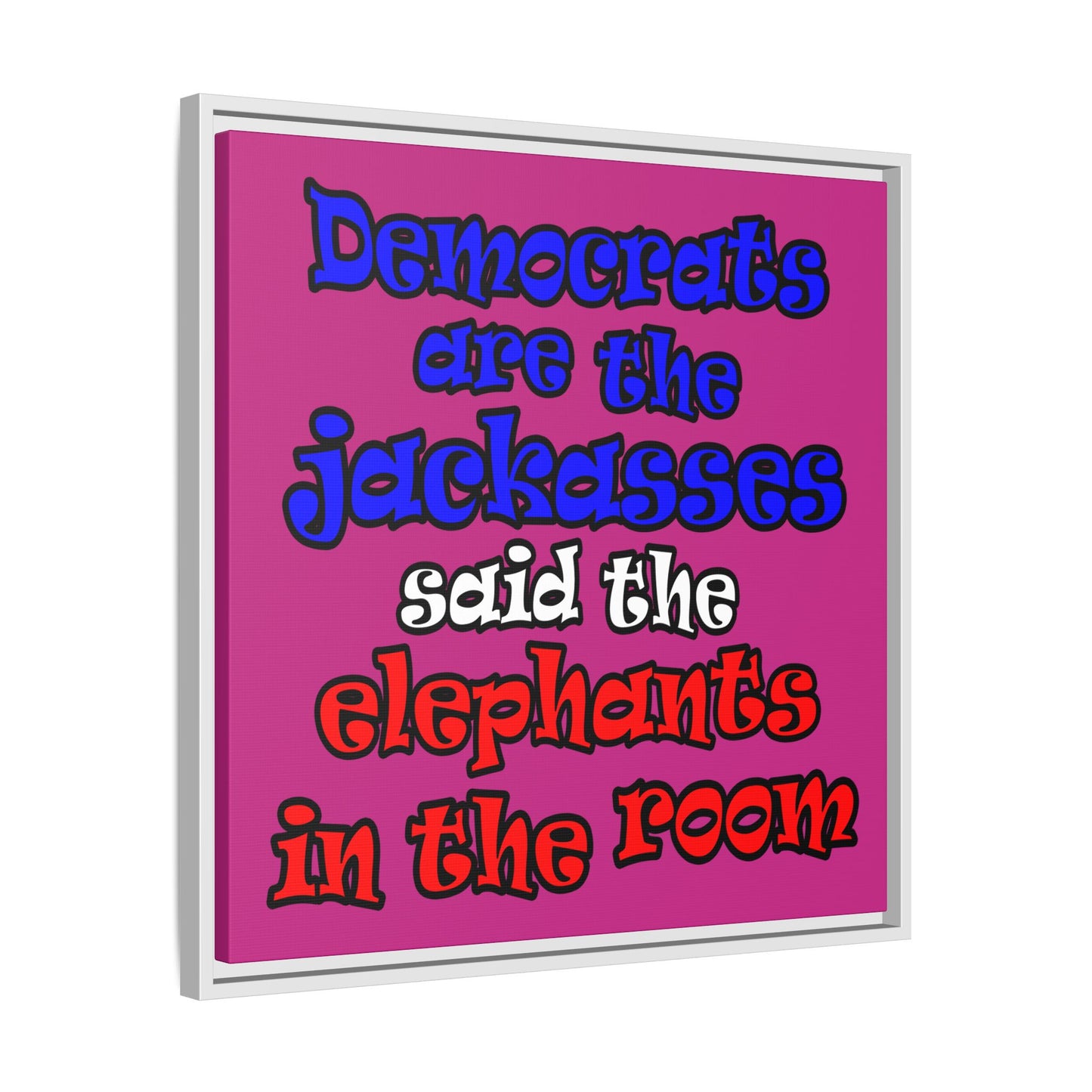 donkeys and elephants - framed canvas art (pink)